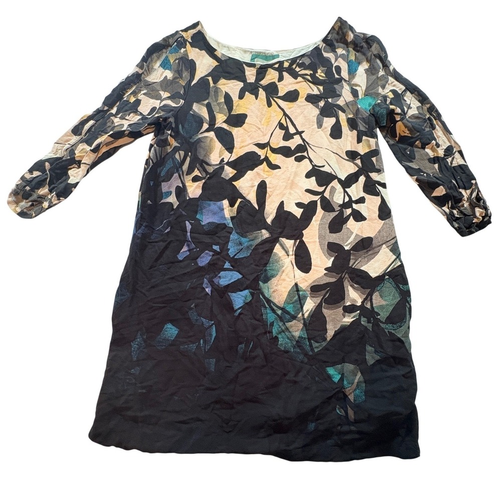 Maeve Anthropologie Abstract Botanical Shift Dress Black Teal Large L